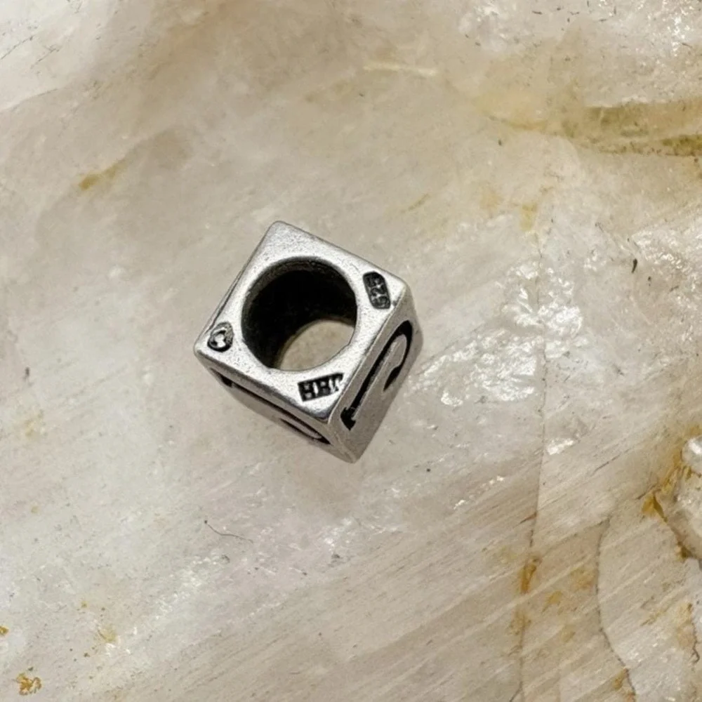 Vintage Sterling Silver Letter J Initial Cube‎ Charm Bead HBC 925 European Style